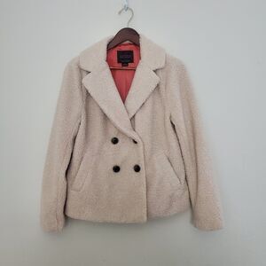Sanctuary Women's Jacket Small Beige Faux Fur Teddy Double Breasted Cozy